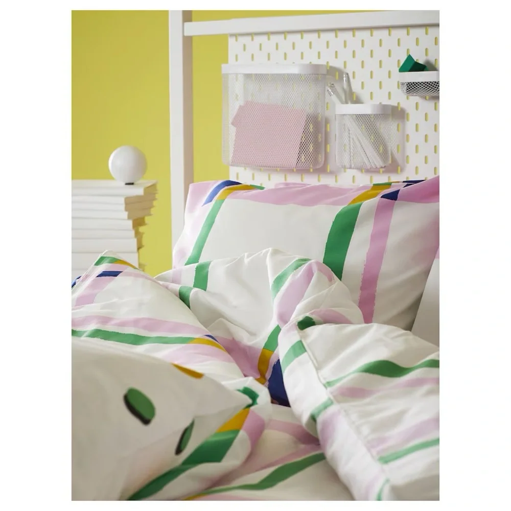 IKEA SYRABLADMAL Duvet cover w/ pillowcase(s), multicolor/check, Full/Queen New
